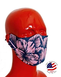 Hawaiian Print Fabric Face Mask Filter Pocket Tropical Blue Pink Lahaina - Picture 1 of 8