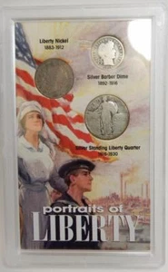 *PORTRAITS OF LIBERTY 90% SILVER ENCASED COIN SET, QUARTER, DIME & NICKEL #B41 - Picture 1 of 1