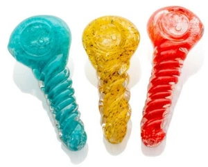 3" Glass Spoon Hand Pipes Tobacco Bowls Frit Spiral - Save Up To 50% Off - Picture 1 of 4