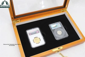 Caja de madera con tapa de vidrio y llave para 2 losas de monedas certificadas de PCGS y/o NGC - Imagen 1 de 9