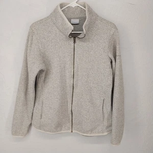 Columbia | Gray Cream Herringbone Full Zip Jacket Pockets Size Large - Picture 1 of 4