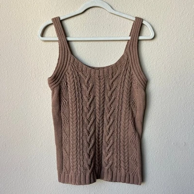 Kate Hill Casual Brown Cable Knit Linen Blend Tank Top Size M - Image 1 of 4