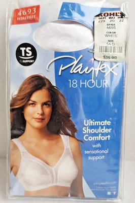 Playtex 18 Hour Bra 54D White 4693 Wirefree Cushion Straps Tagless New Wireless - Image 1 of 4