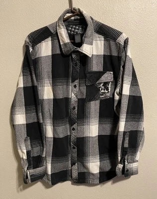 Metal Mulisha Men’s L, Plaid Flannel Shirt Skull Grunge Gorpcore Y2K Skate  S362 - Imagem 1 de 4