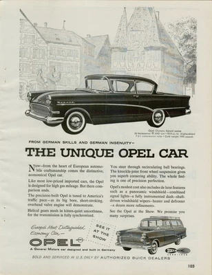 1958 Opel Olympia Rekord Sedan 56hp Unique Automobile German Original Print Ad - Image 1 of 2