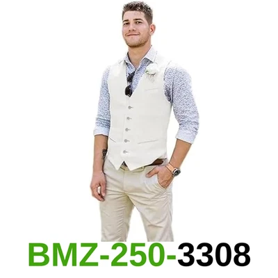 Bofan Hombres Traje Chaleco Lino Marfil Playa Boda Chaleco Verano Informal Chaleco, XXXL Foto 1 de 4