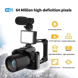 D5 Doble Cámara Visión Nocturna 64MP HD WIFI Digital SLR Luz Blanca + Lente + Micrófono + Soporte - Imagen 1 de 23