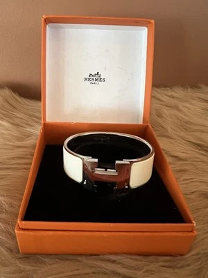 Hermes белое серебро Clic Clac браслет Preloved - Изображение 1 из 4
