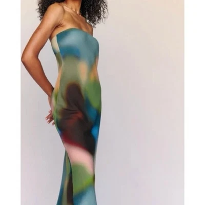$278 Reformation Joana платье размытый абстрактный без бретелек макси платье женщин XS - Изображение 1 из 4