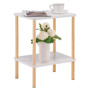 2 Tier End Table, Boho Side Table with Storage Shelf, Nightstand Bedside Tabl... - Picture 1 of 9
