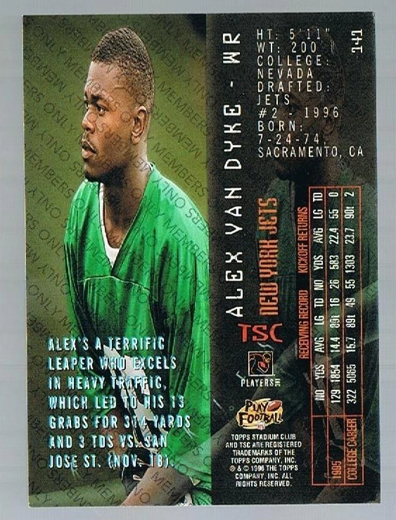 1996 Topps Stadium Club members only Rookie ALEX VAN DYKE #141 Eagles - Image 1 of 1