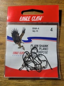Eagle Claw 084A-4 Plain Shank Size 4 Fishhooks Fishing Hooks, 10 Qty Panfish New - Picture 1 of 1