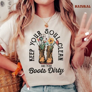 Cowgirl Boots T Shirt Gift for Cowgirl Western Country Music Graphic Tee S-3XL - Picture 1 of 10