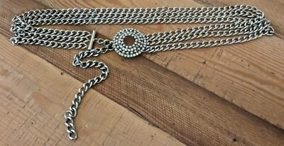 3 Strand Chain Belt Silver Tone With Sparkly 0 Ring Clasp, Adjustable 28"-38" - Image 1 of 4