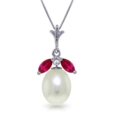 4.5 CTW 14K Solid White gold fine Necklace 20" genuine pearl Ruby - Image 1 of 4