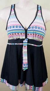 Women Plus Size Two Piece Pastel Color/Black Print Swim Dress & Boy Shorts 2x - Picture 1 of 3
