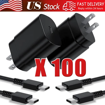 25w Type USB-C Fast Wall Charger+6FT Cable For Samsung Galaxy S20 S21 5G lot US - Image 1 of 4