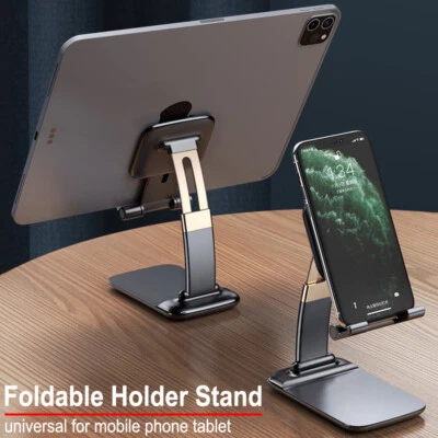 Foldable Metal Desk Mobile Phone Holder Stand For iPhone 14 13 Pro iPad Tablet - Image 1 of 4