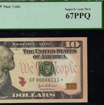 2004A $10 Federal Reserve Note PCGS 67PPQ 3rd finest Atlanta star Fr 2309-F* - Image 1 of 4