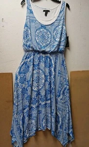 Style&Co Women’s Round Neck Elastic Waist Sleeveless Maxi Dress SZ L Blue/Prints - Picture 1 of 5