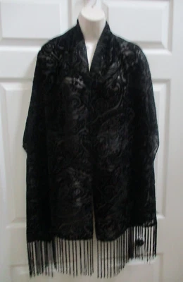 Mantón Damasco Terciopelo Negro Envoltura Flecos Patrón Floral 22x74 Nuevo Foto 1 de 4