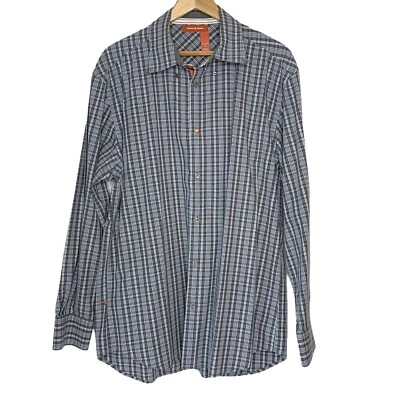 Camisa manga larga ROCA WEAR para hombre talla L gris blanco azul a cuadros con botones Foto 1 de 4
