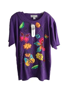 Vintage Victoria Woman's Size 2X Purple Embroidered & Embellised Butterfly Shirt - Picture 1 of 13