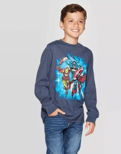 Camiseta de manga larga Marvel Avengers Burst para niños azul marino jaspeado nueva con etiquetas ¡Envío gratuito! - Imagen 1 de 4