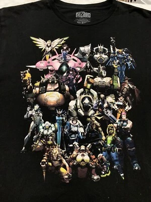 Blizzard Jinx Overwatch T Shirt Men's Medium Black All Characters Double Sided - Image 1 of 4