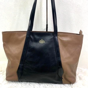 Vivienne Westwood Shoulder Bag Tote Brown × Black Bicolor Leather Large Capacity - Picture 1 of 14