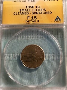 1858 1C Flying Eagle Cent, ANACS F 15 *Details* - Picture 1 of 2