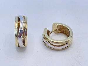 9ct Gold Hallmarked 2 x Colour Gold Cuff Hoop Earrings. Goldmine Jewellers - Picture 1 of 4