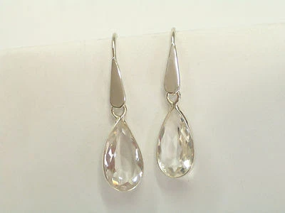 ORECCHINI in ARGENTO 925 con goccia in CRISTALLO DI  ROCCA - Quarzo Ialino - - Immagine 1 di 4