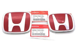 GENUINE STYLE 3PCS FRONT 75700TV8E01 REAR 75701TGHA01 RED EMBLEM FIT 2018-2020 - Picture 1 of 7