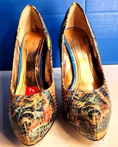 BCBGeneration Women Paeyton Leather Snake Print Platform Heels Size 7.5 - Picture 1 of 12