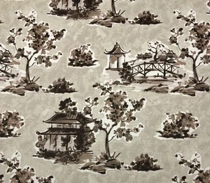 VILBER CHINOSERIE BARK BROWN D4187 ASIAN THEME TREES MULTI FABRIC BY YARD 54"W - Picture 1 of 5