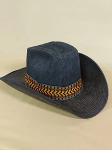 Vintage 1970er Blue Jean Denim Cowboy Western Hut Chevron Größe 7 3/8 - Bild 1 von 6