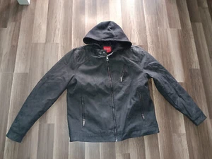Guess Kunstleder 2XL Gr. Herren Bomber abnehmbare Kapuze smoke schwarz Jacke - Bild 1 von 24