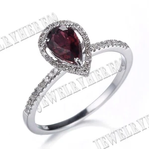 Solid 10K White Gold 7x5mm Pear Tourmaline Diamond Engagement Wedding Fine Ring - Picture 1 of 10