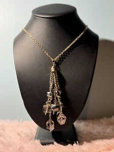 Long Crystal Tassel Necklace with gold tone chain - Picture 1 of 13