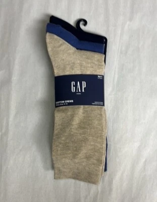 New Gap Socks Men’s 3 Pair Tan & Blue Lightweight Cotton Crews Business Casual - Image 1 of 4