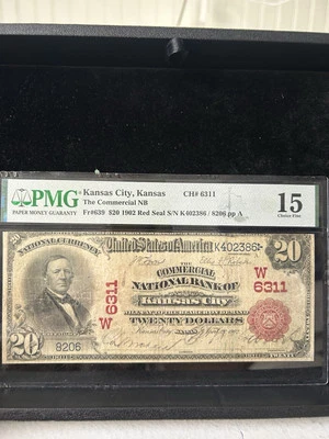 SASA 1902 Kansas City Kansa $20 Red Seal Commercial NB Pmg F15 - Image 1 of 2