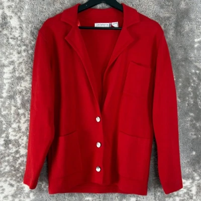 Cárdigan Suéter Rojo Bolsillos con Botones Liz Claiborne Petites Talla P Mezcla Algodón Foto 1 de 4