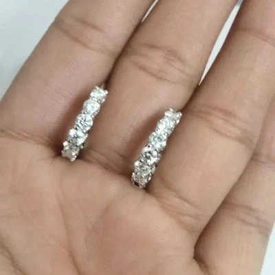 Black Friday! 2.00Ct Round Lab Grown Diamond Huggie Hoop Earrings 10K White Gold - Image 1 of 4