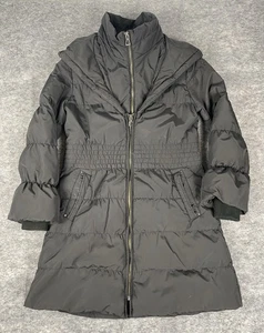Neiman Marcus Puffer Jacket Womens S Black Hooded Double Zip Down Feather - Picture 1 of 12