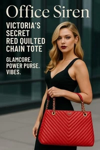 Victoria's Secret Large Cherry Red Quilted Purse Gold Hardware Shoulder Bag NWOT - Picture 1 of 17