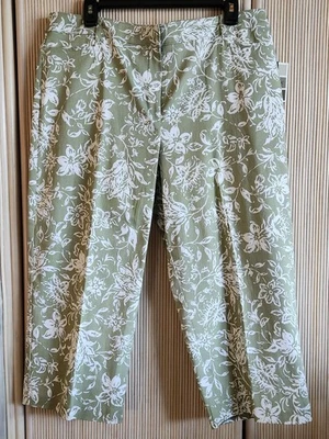 Pantalones capri Briggs New York para mujer talla 16P verdes florales recortados elásticos nuevos con etiquetas Foto 1 de 4