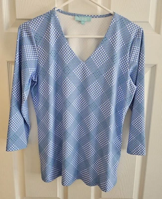 Top Lulu B Pequeño Azul Guinga Mangas 3/4 Cuello en V UPF Clásico Foto 1 de 4