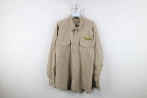 Vintage 90s Cabelas Mens Large Faded Spell Out Safari Bush Button Shirt Beige - Picture 1 of 14
