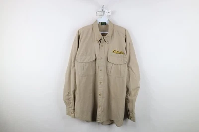 Vintage 90s Cabelas Mens Large Faded Spell Out Safari Bush Button Shirt Beige - Image 1 of 4